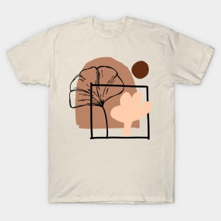 Minimal Modern  Abstract Shapes   Black leaf Warm Tones  Design T-Shirt